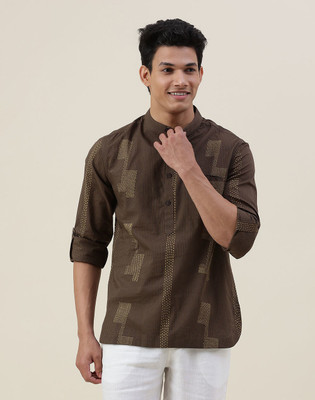 Fabindia Men Striped Casual Brown Shirt
