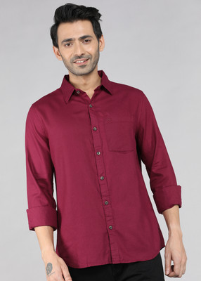 WROGN Men Solid Casual Maroon Shirt