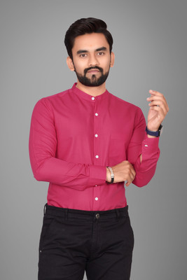 Voroxy Men Solid Formal Pink Shirt