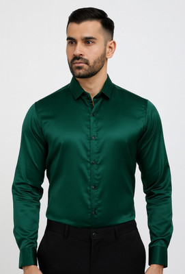 clinch fashion Men Self Design Casual Dark Green Shirt