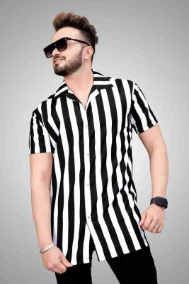 KHANJAN FAB Men Striped Casual Black Shirt