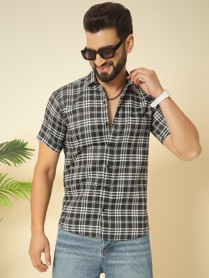 youth first Men Checkered Casual Black Shirt