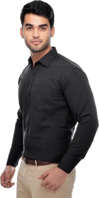 J&G Men Solid Formal Black Shirt
