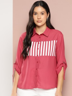 HARVARD Women Striped Casual Pink Shirt