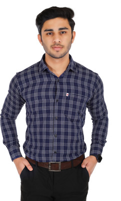 Arthz Fashion Men Checkered Casual Dark Blue, White Shirt