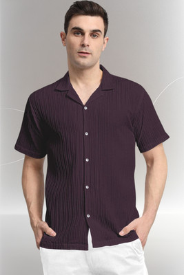 A DEEMOON TREND Men Self Design Casual Purple Shirt