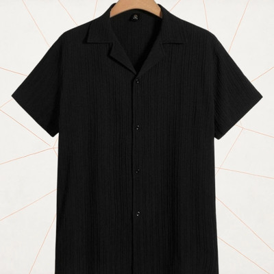 A DEEMOON TREND Men Self Design Casual Black Shirt