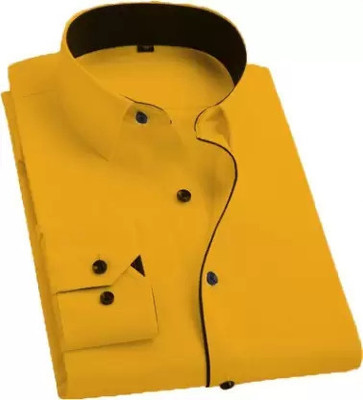 fashion corner Men Solid Formal Yellow Shirt