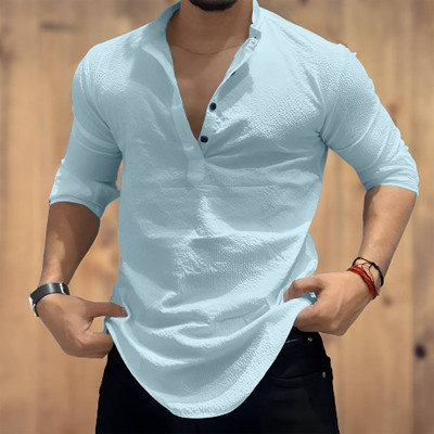 COMBRAIDED Men Solid Straight Kurta(Blue)