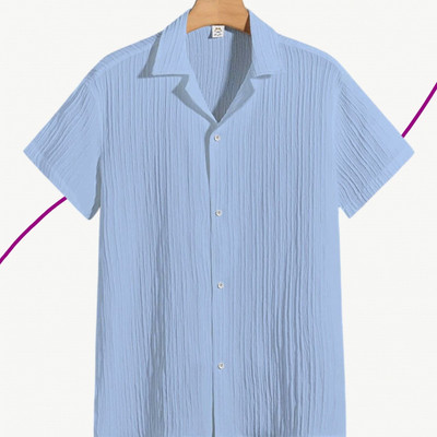 Looksky Men Self Design Casual Light Blue Shirt