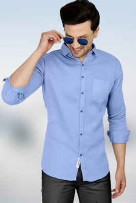 Kadhare Fashion Men Solid Formal Blue Shirt