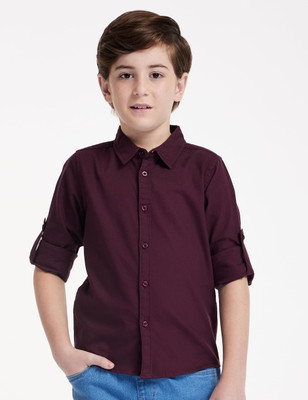 PROVOGUE Boys Solid Casual Maroon Shirt
