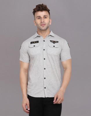 Money Leaf Men Solid Casual Silver Shirt