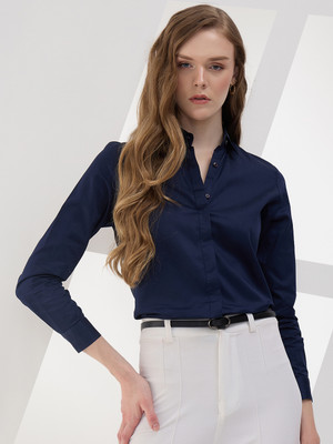 METRONAUT Women Solid Formal Dark Blue Shirt