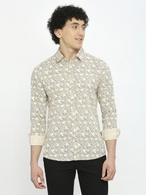 BEING HUMAN Men Printed Casual Cream, Black Shirt