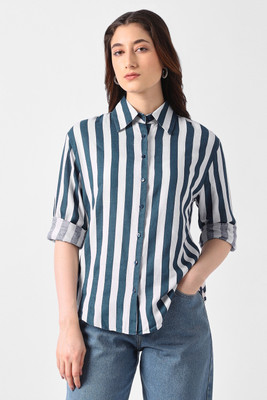 VAN HEUSEN Women Striped Casual White Shirt