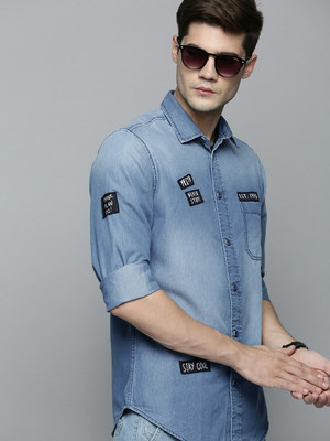 The Indian Garage Co. Men Solid Casual Blue Shirt