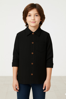 ISHREE Boys Self Design Casual Black Shirt