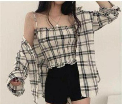 KIRMANI Girls Checkered Casual Pink Shirt