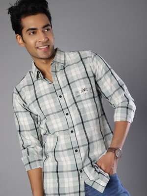 V-MART Men Checkered Casual Green, White Shirt