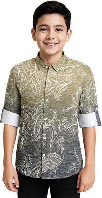 Charchit Boys Printed Casual Green Shirt