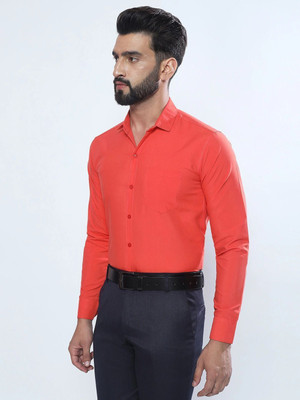 youth first Men Solid Formal Orange Shirt