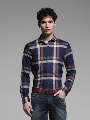 JACK & JONES Men Checkered Casual Blue Shirt