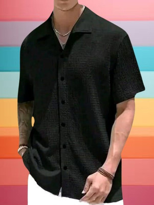 MUMIN Men Solid Casual Black Shirt