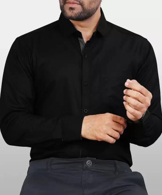 HOC Men Solid Casual Black Shirt