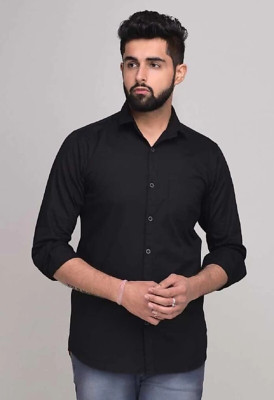 ALVIN CREATION Men Solid Casual Black Shirt