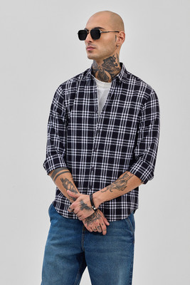 Snitch Men Checkered Casual Black Shirt