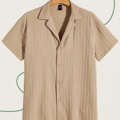 A FUBAR Men Self Design Formal Beige Shirt