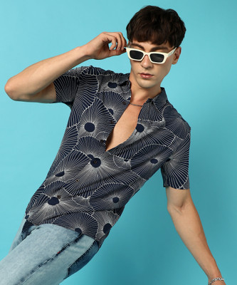 CAMPUS SUTRA Men Printed Casual Dark Blue, White Shirt