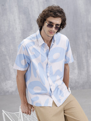 WROGN Men Printed Casual Light Blue, White Shirt