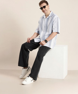 HERE&NOW Men Striped Casual Blue Shirt