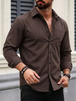 METRONAUT Men Solid Casual Brown Shirt