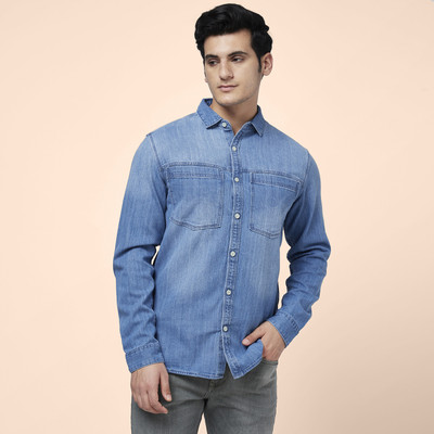 SF Jeans by Pantaloons Men Solid Casual Black Shirt