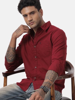 WROGN Men Solid Casual Maroon Shirt