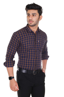 Arthz Fab Trend Men Checkered Casual Blue, Brown Shirt