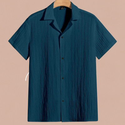 Look Trendy Men Self Design Casual Blue Shirt