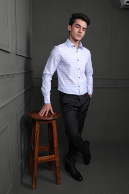 LOUIS STITCH Men Self Design Formal Blue Shirt