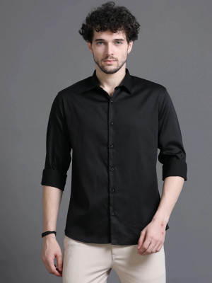 VC Fashion Men Solid Casual Black Shirt