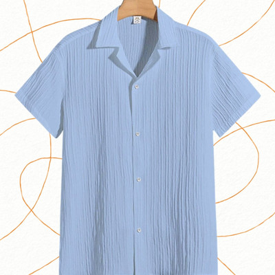 A DEEMOON TREND Men Self Design Casual Light Blue Shirt