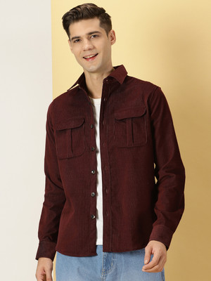 THOMAS SCOTT Men Self Design Casual Maroon Shirt