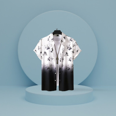 HouseOfCommon Men Floral Print Casual Black, White Shirt