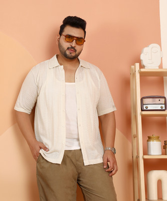 Instafab Plus Men Solid Casual White Shirt
