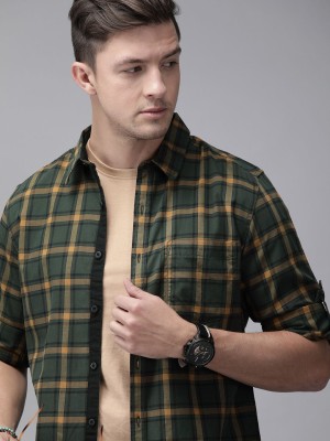 Roadster Men Checkered Casual Green Shirt