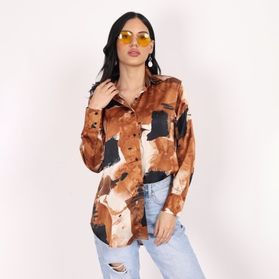 CHERVIL Women Printed Casual Brown Shirt