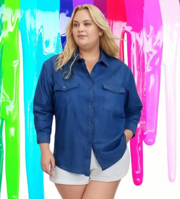 Wingzss Women Solid Casual Blue Shirt