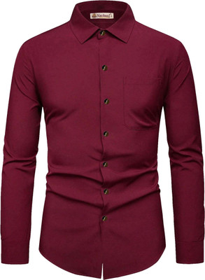 Navkanj Men Solid Casual Maroon Shirt